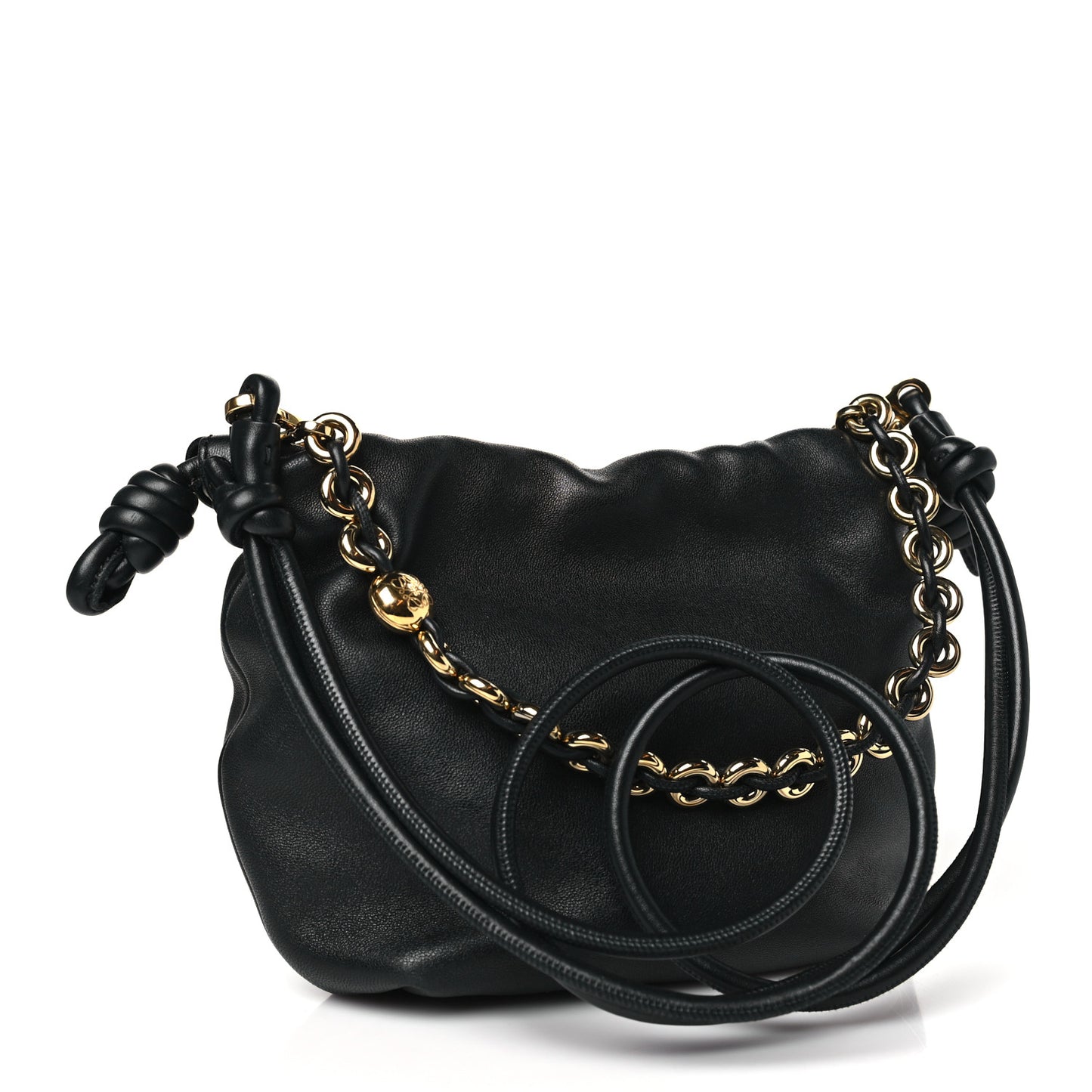 Mellow Nappa Donut Chain Mini Flamenco Knot Clutch Black