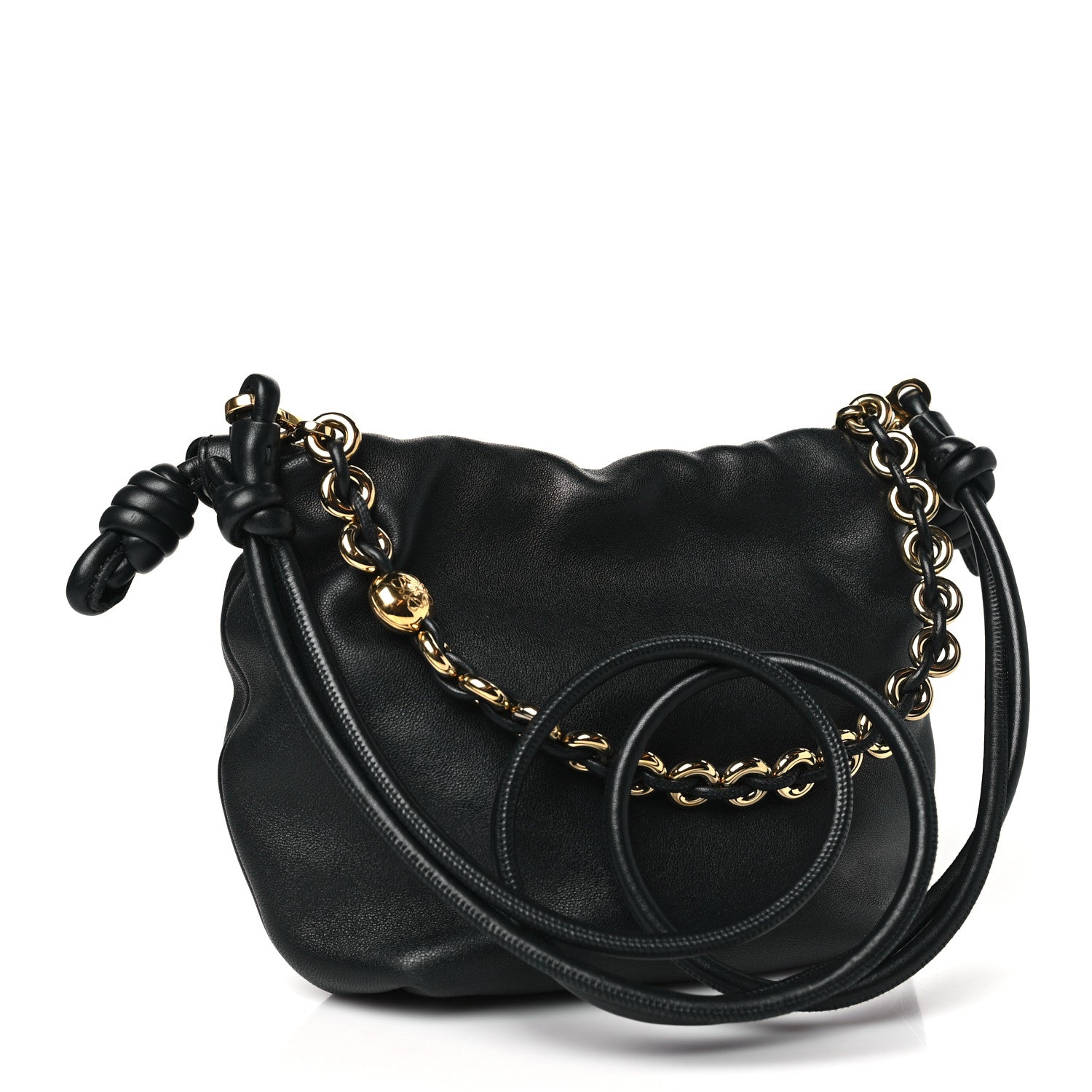 Loewe Mellow Nappa Donut Chain Mini Flamenco Knot Clutch Black 3 of 10