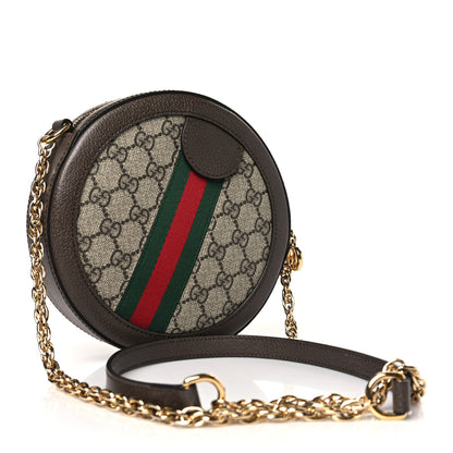 Gucci GG Supreme Monogram Web Mini Ophidia Round Shoulder Bag Brown 3 of 9