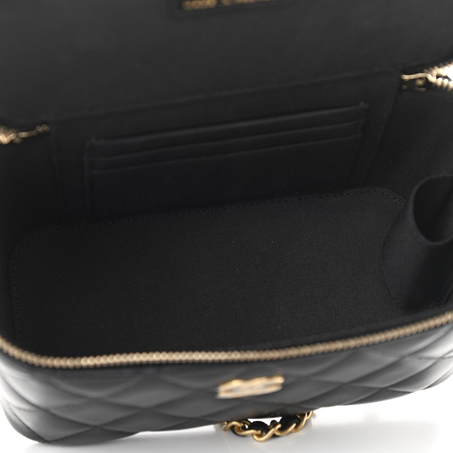 Lambskin Quilted Small Top Handle Vanity Case With Chain Black