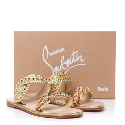 Christian Louboutin Calfskin Braided Normandie Flat Slide Sandals 38 Gold 9 of 9