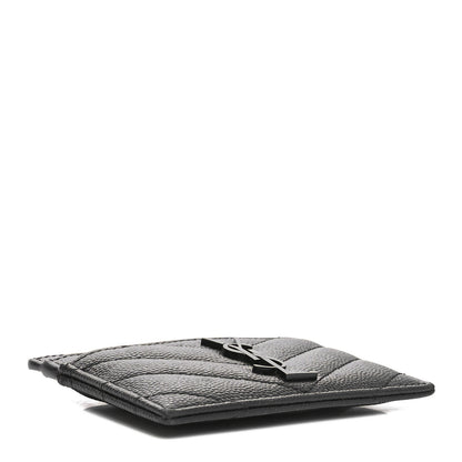 Saint Laurent Grain De Poudre Matelasse Chevron Monochrome Monogram Credit Card Case Black 4 of 8