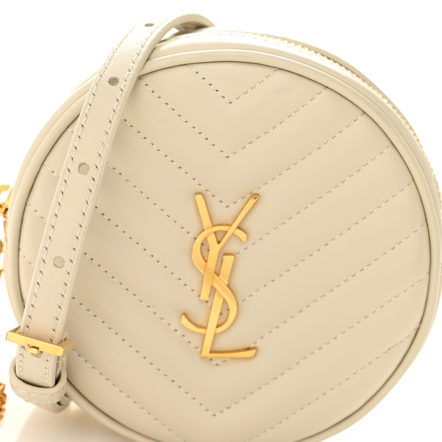Saint Laurent Calfskin Matelasse Chevron Quilted Baby Round Vinyle Belt Bag Blanc Vintage 8 of 10