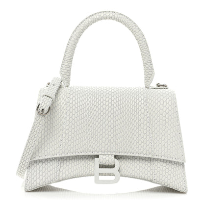 Balenciaga Matte Calfskin Snake Embossed Tonal B Small Hourglass Top Handle Bag Optic White 1 of 10