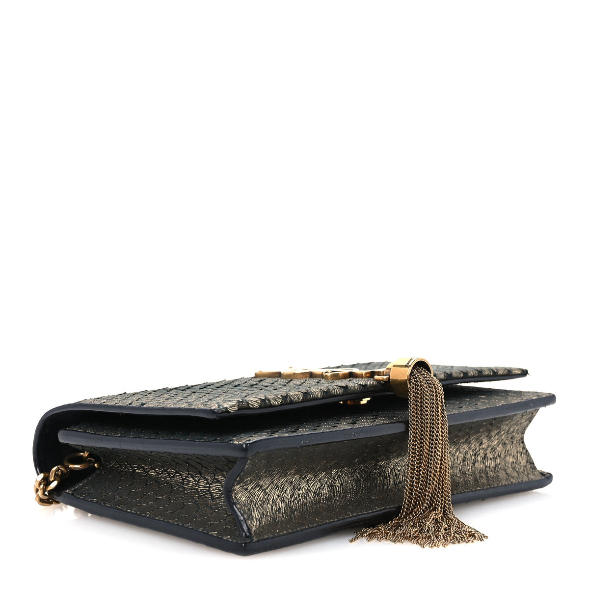 Calfskin Python Embossed Classic Monogram Kate Tassel Chain Wallet Gold