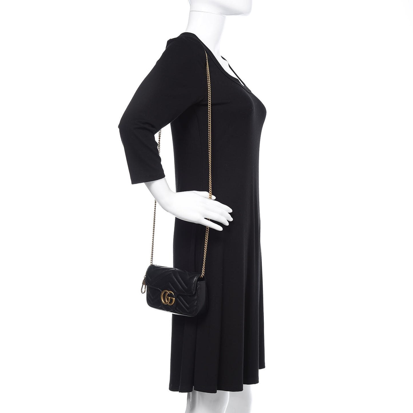 Calfskin Matelasse Super Mini GG Marmont Shoulder Bag Black