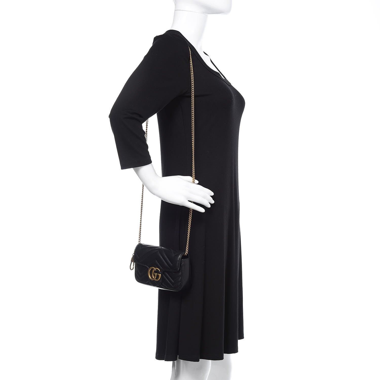 Gucci Calfskin Matelasse Super Mini GG Marmont Shoulder Bag Black 2 of 9