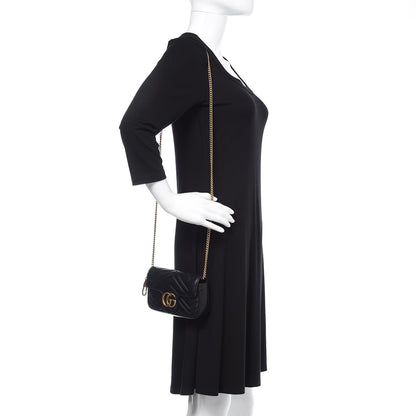 Gucci Calfskin Matelasse Super Mini GG Marmont Shoulder Bag Black 2 of 9