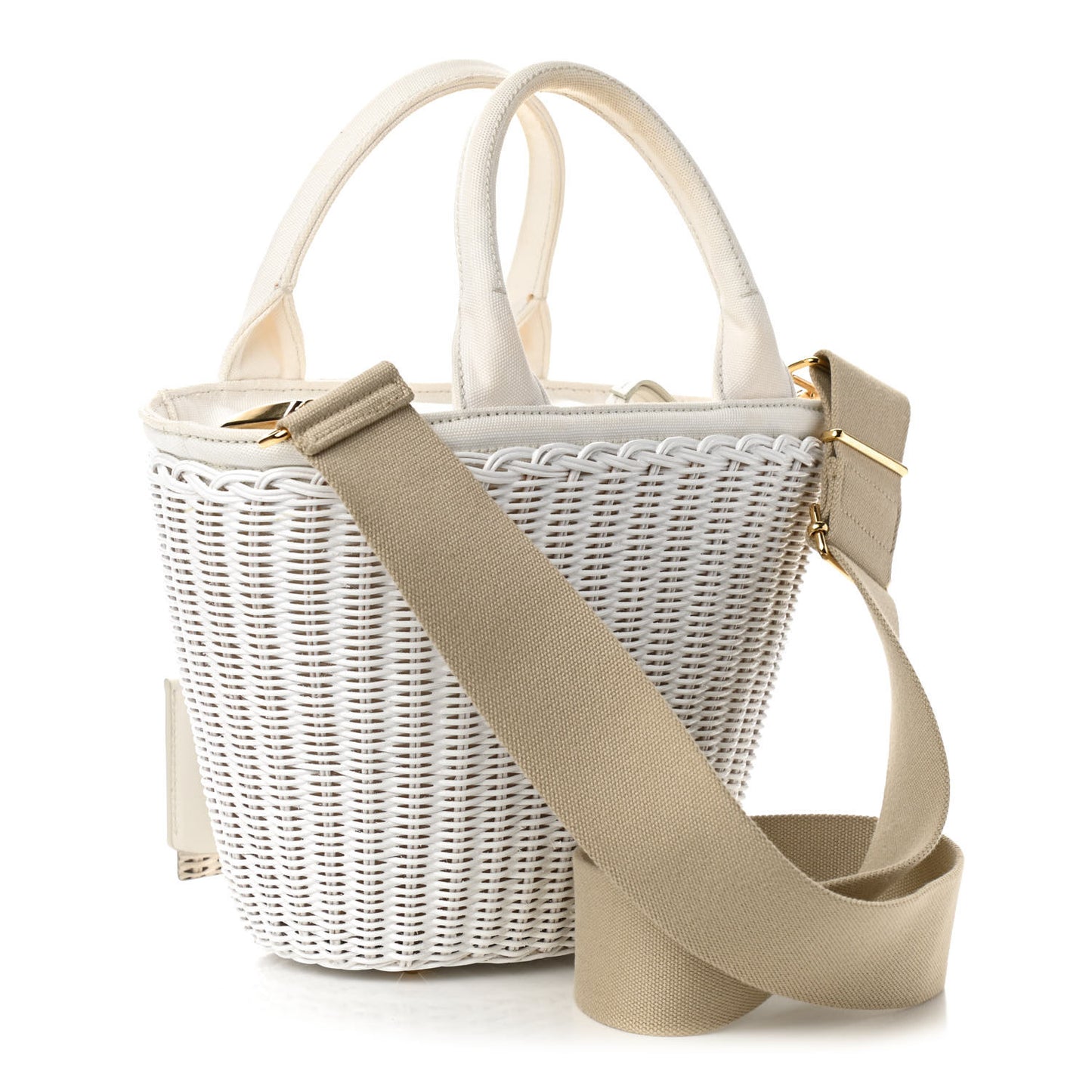 Wicker Canvas Shoulder Bag White