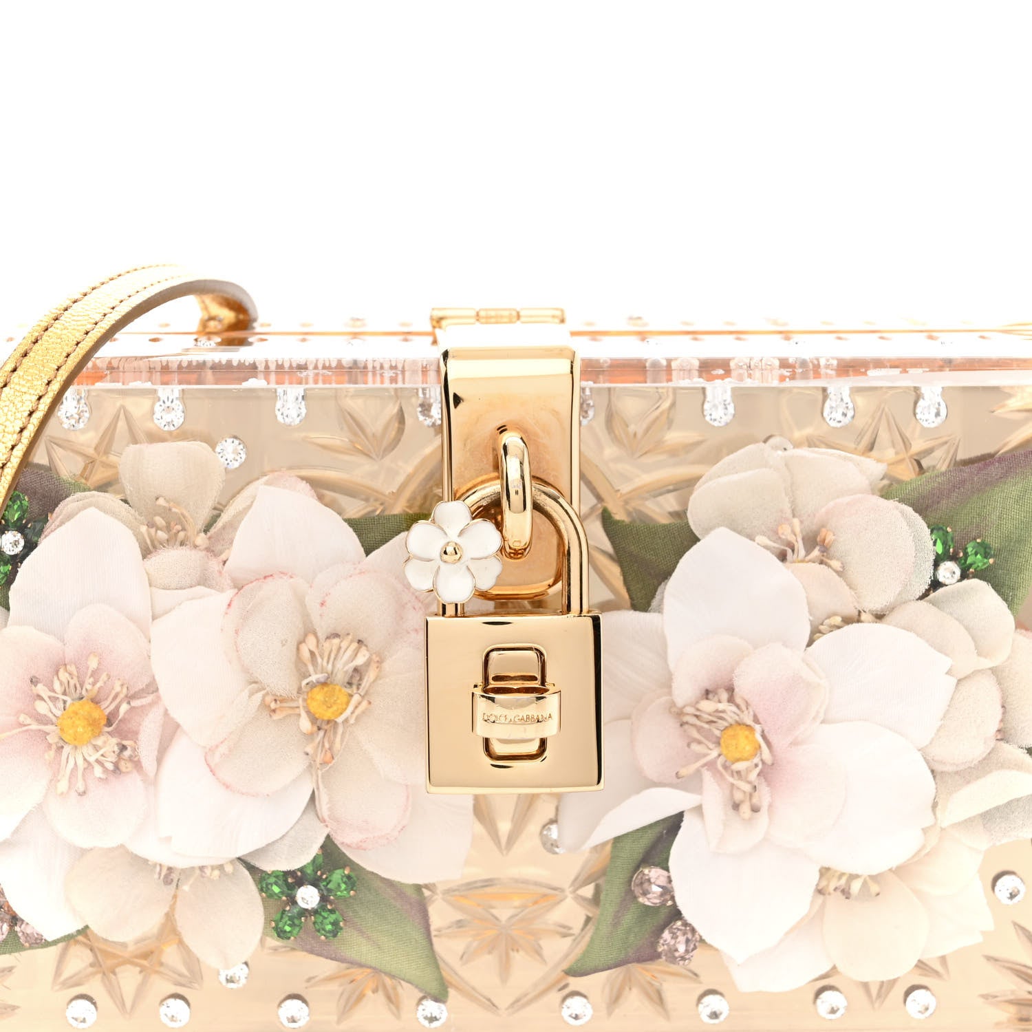 Dolce & Gabbana Metallic Plexiglass Crystal Embellished Shoulder Bag Gold 7 of 15