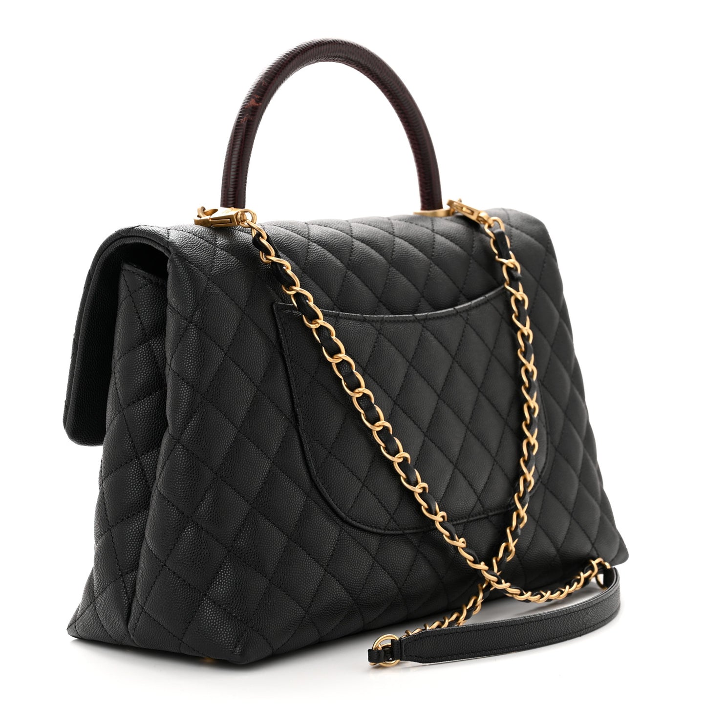 Caviar Lizard Embossed Quilted Medium Coco Handle Flap Black