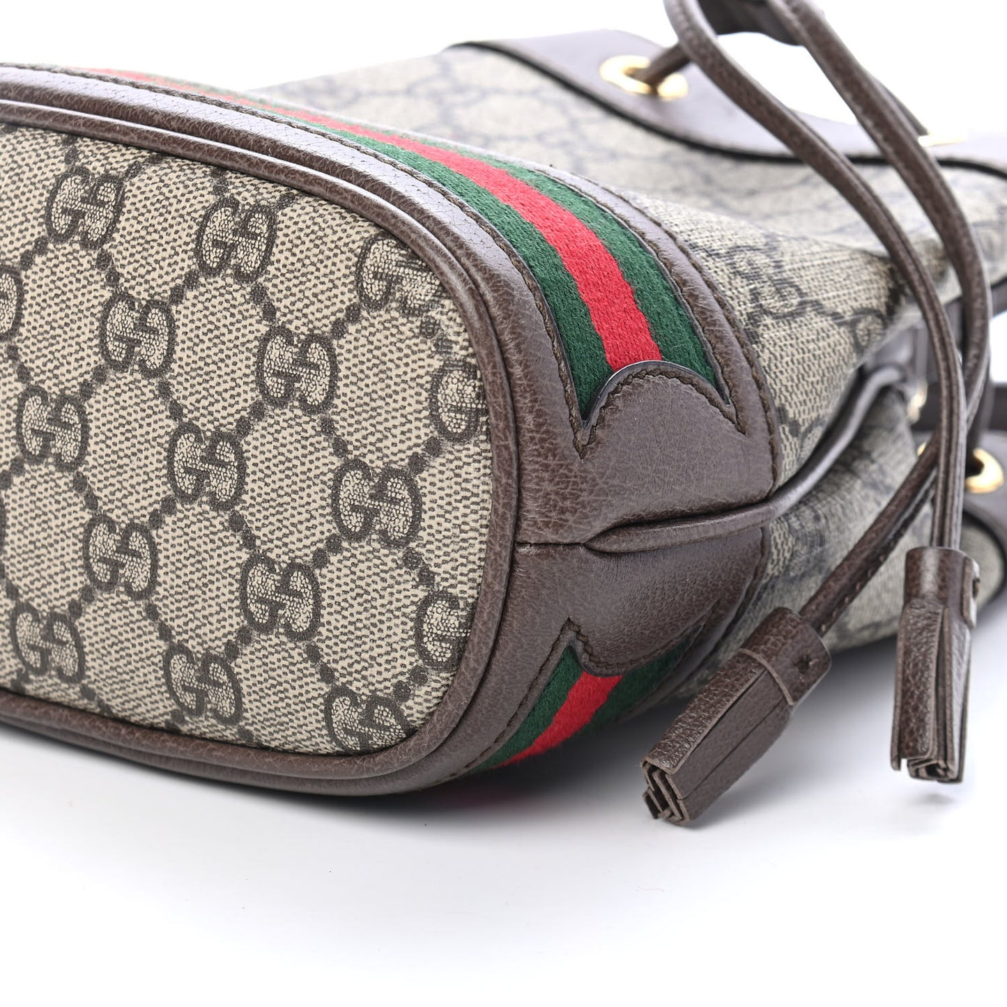 GG Supreme Monogram Web Mini Ophidia Bucket Bag Brown