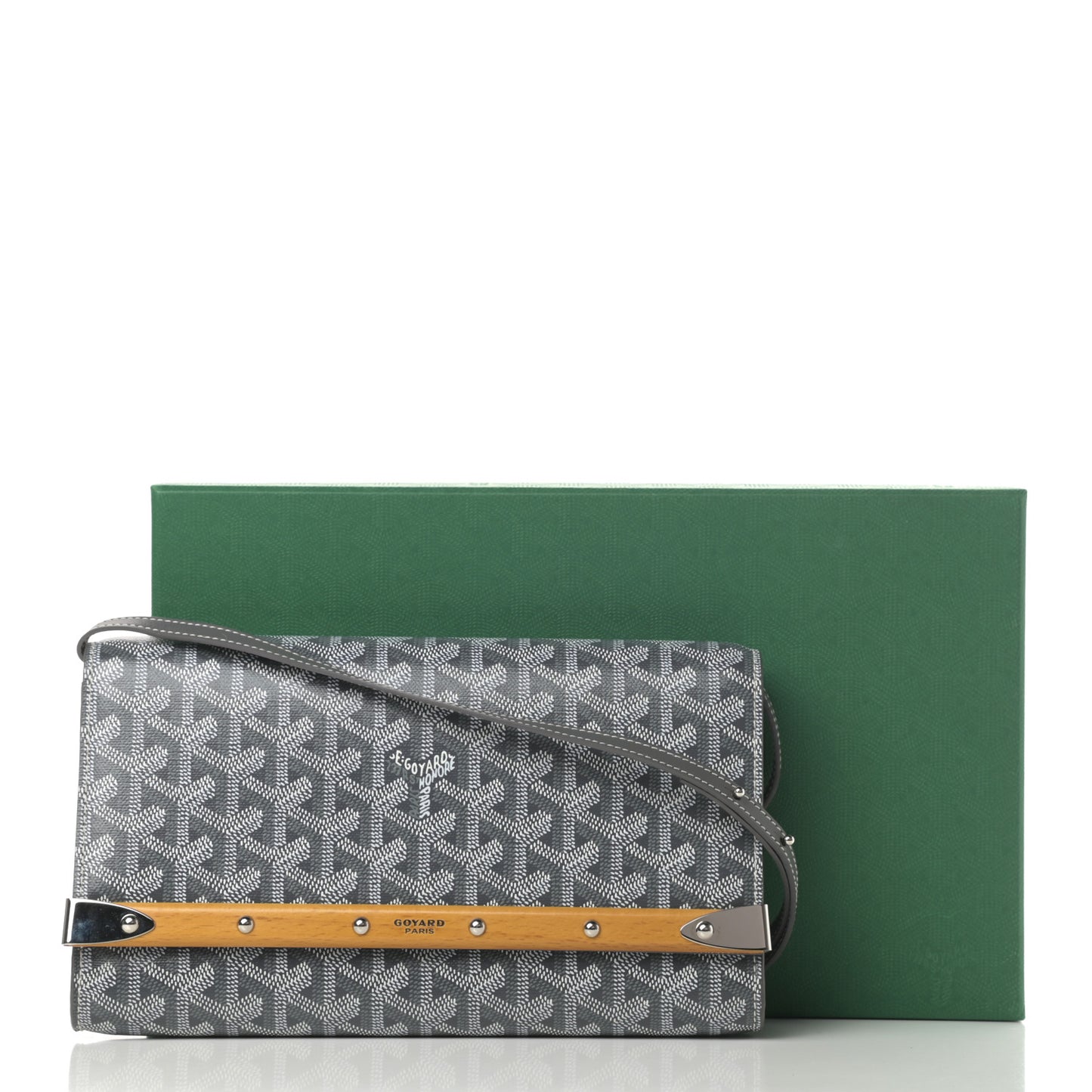 Goyardine Monte Carlo Bois Clutch With Strap Gray
