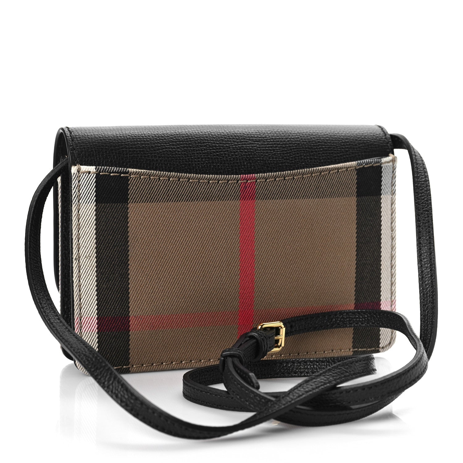 Burberry Grained Calfskin House Check Tartan Mix Hampshire Wallet On Chain Black 3 of 8