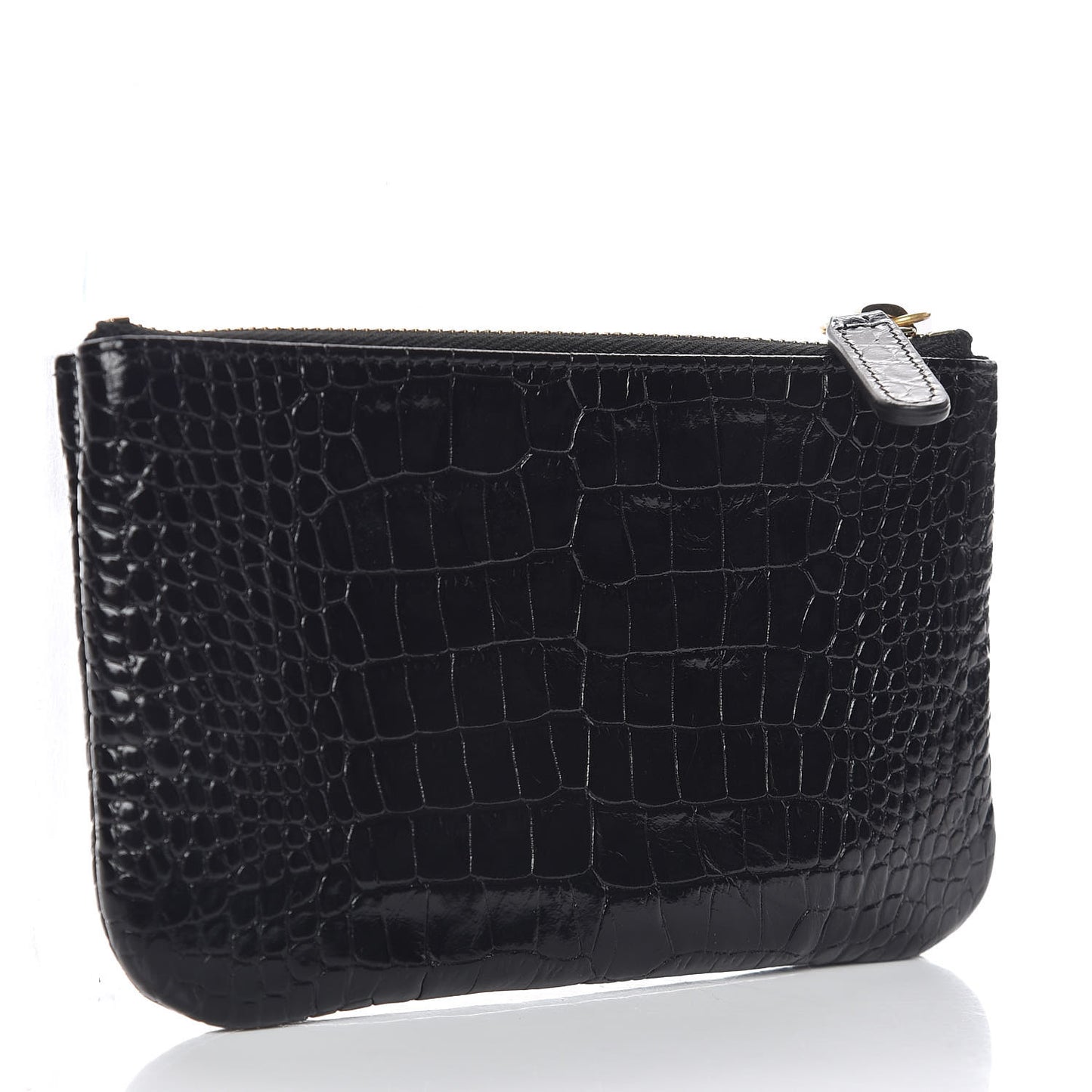 Calfskin Crocodile Embossed Cocodile Cosmetic Case Black Gold