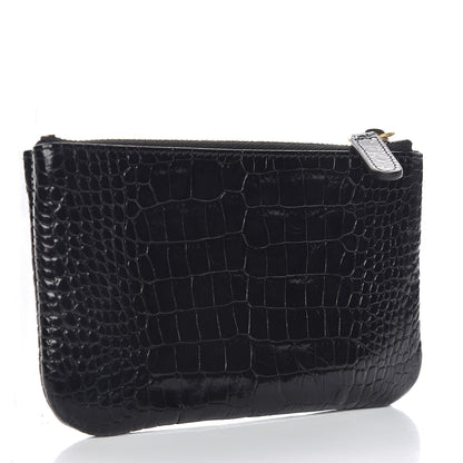 Chanel Calfskin Crocodile Embossed Cocodile Cosmetic Case Black Gold 3 of 10