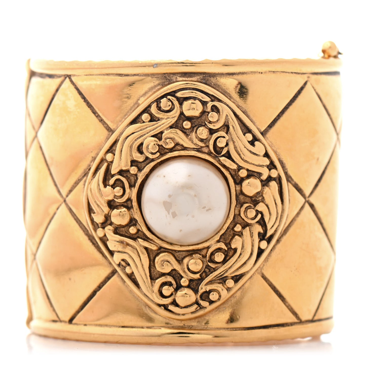 Metal Pearl Quilted CC Cuff Gold