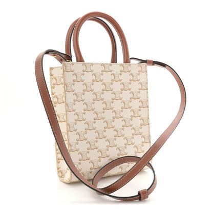 Celine Triomphe Canvas Calfskin Mini Vertical Cabas White 3 of 11