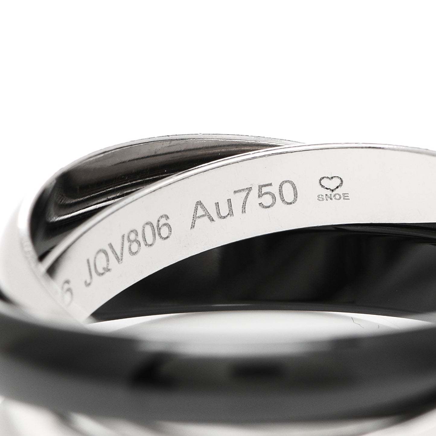 18K White Gold Black Ceramic Trinity Ring 56 7.5