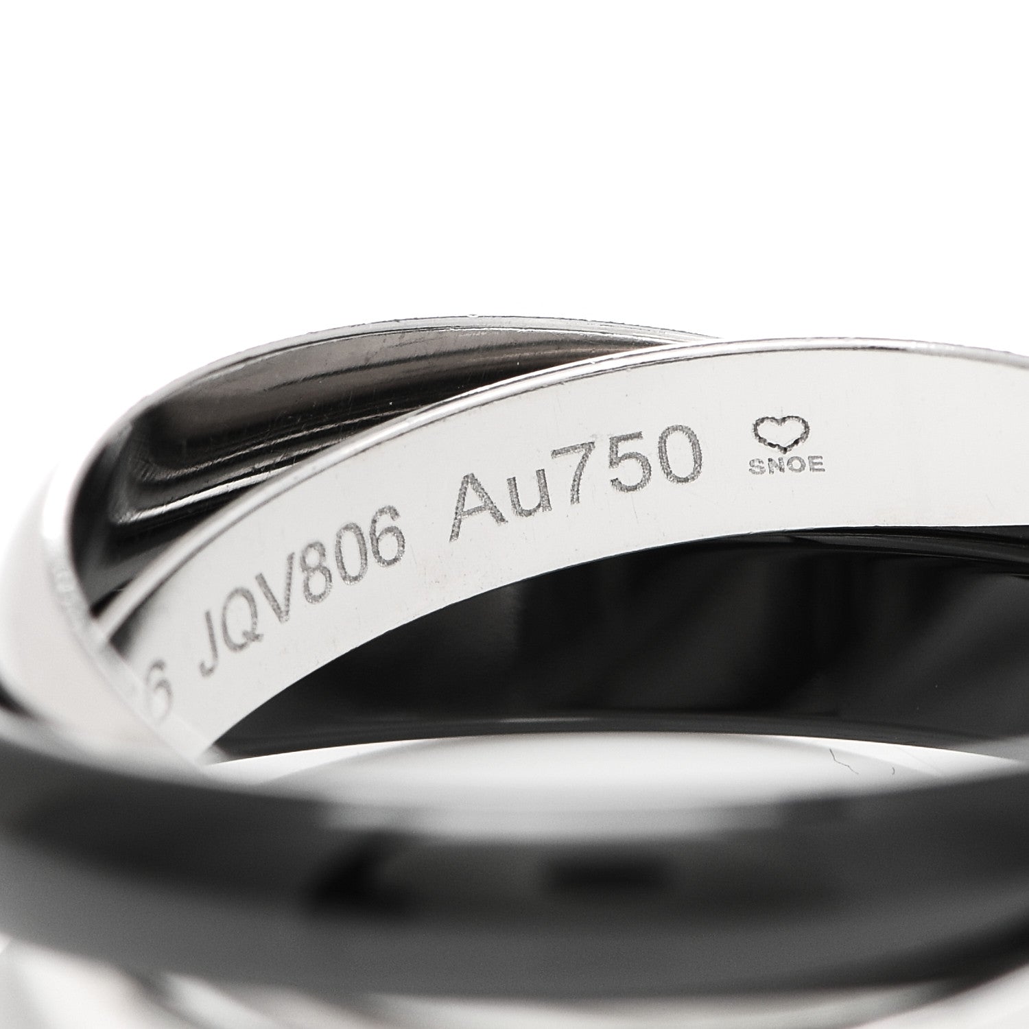 Cartier 18K White Gold Black Ceramic Trinity Ring 56 7.5 5 of 5