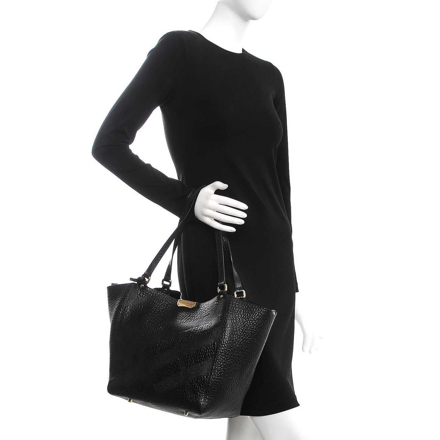 Signature Grain Calfskin Check Embossed Small Canterbury Tote Black