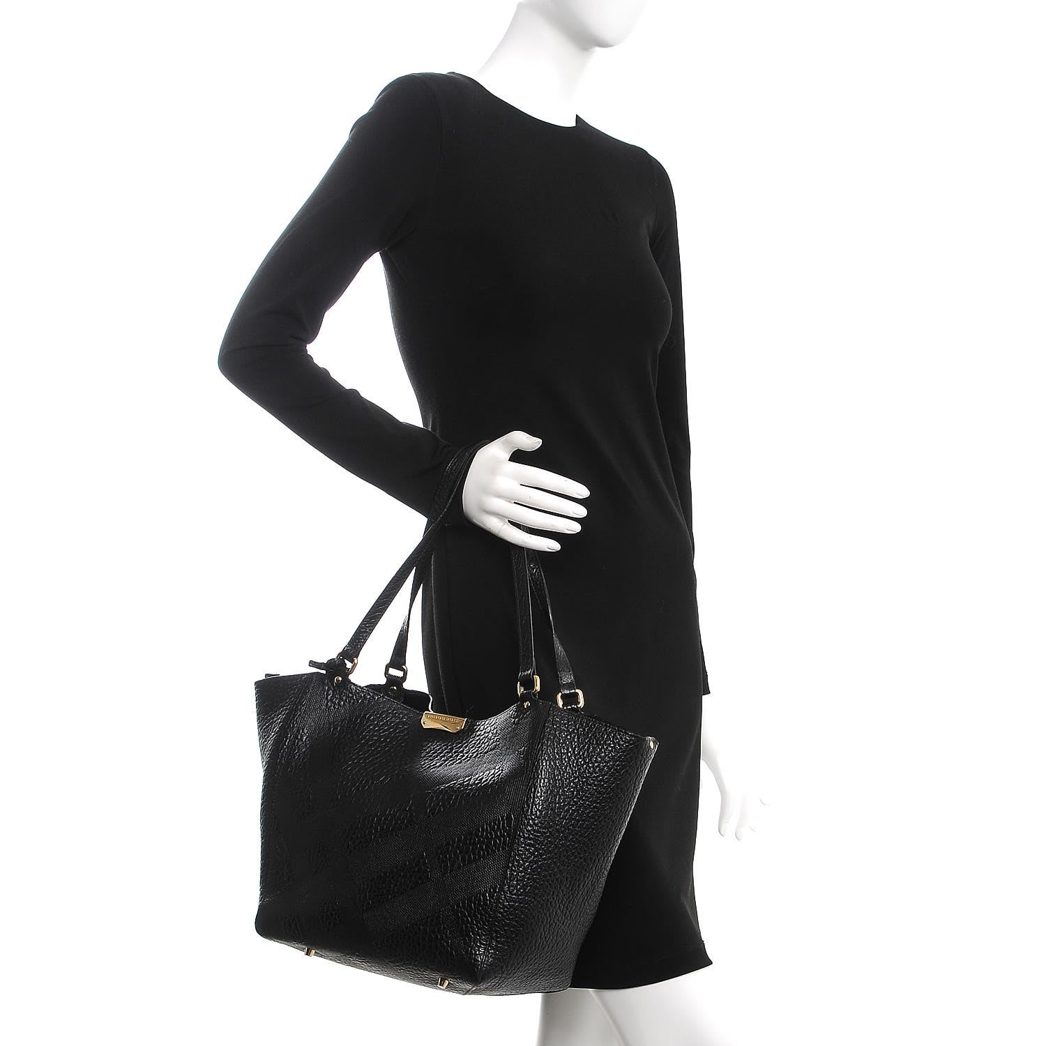 Burberry Signature Grain Calfskin Check Embossed Small Canterbury Tote Black 2 of 8