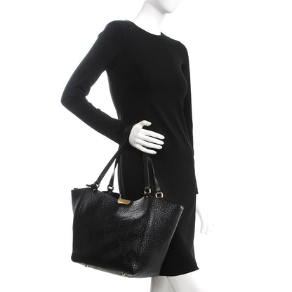 Burberry Signature Grain Calfskin Check Embossed Small Canterbury Tote Black 2 of 8
