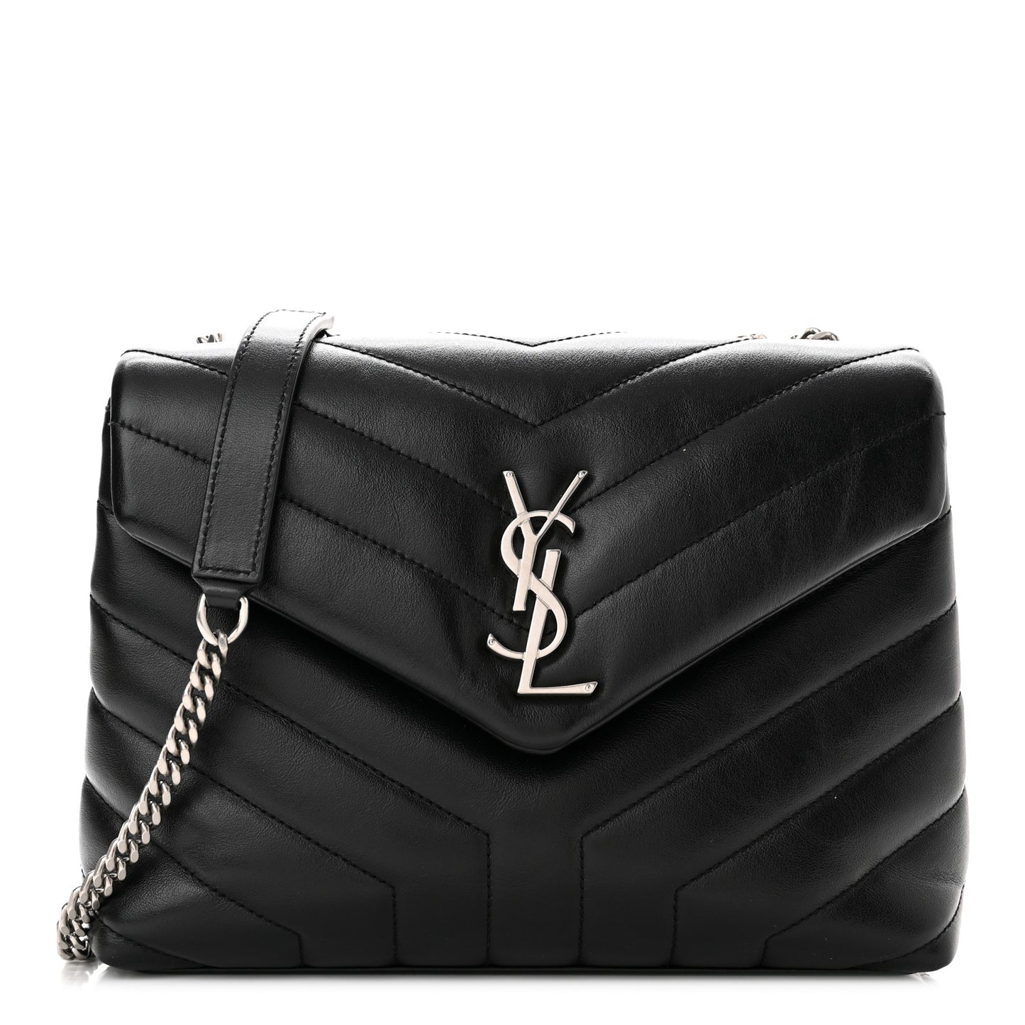 Calfskin Y Quilted Monogram Small Loulou Chain Satchel Black