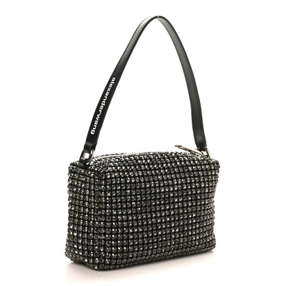 Alexander Wang Mesh Crystal Rhinestone Medium Heiress Pouch Black Silver 3 of 10