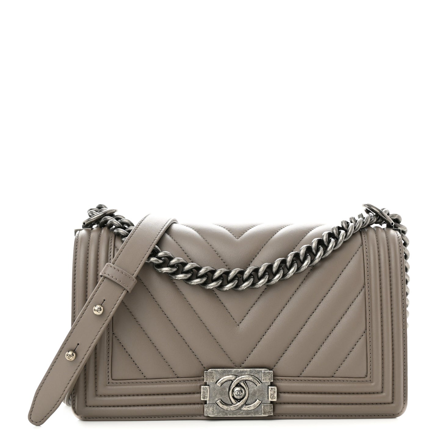 Calfskin Chevron Quilted Medium Boy Flap Grey