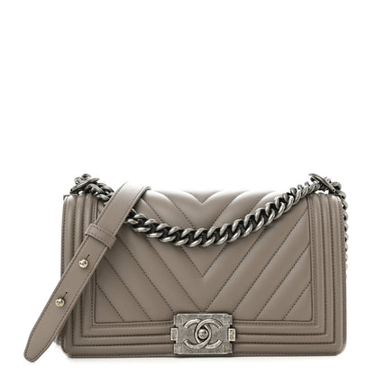 Chanel Calfskin Chevron Quilted Medium Boy Flap Grey 1 of 10