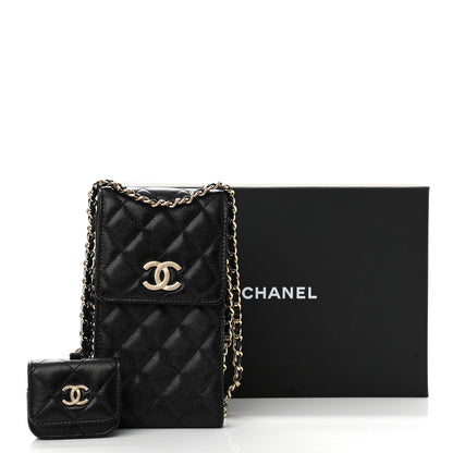 Chanel Caviar Quilted CC Airpods Pro and Phone Case With Chain Black 12 of 12