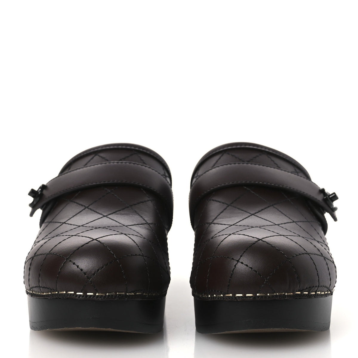 Calfskin CC Turn Lock Clogs 36 Dark Brown