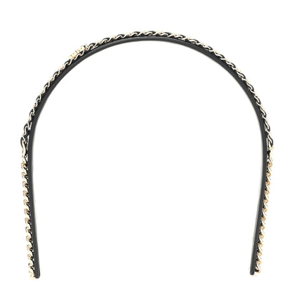 Chanel Metal Lambskin Crystal CC Chain Headband Gold Black 3 of 4