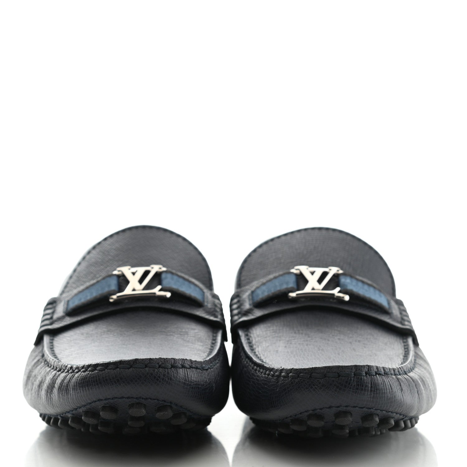 Louis Vuitton Taiga Mens Hockenheim Moccasin Loafers 9 Blue Marine 2 of 9