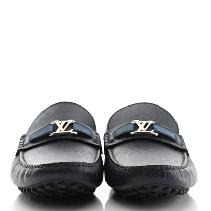 Louis Vuitton Taiga Mens Hockenheim Moccasin Loafers 9 Blue Marine 2 of 9