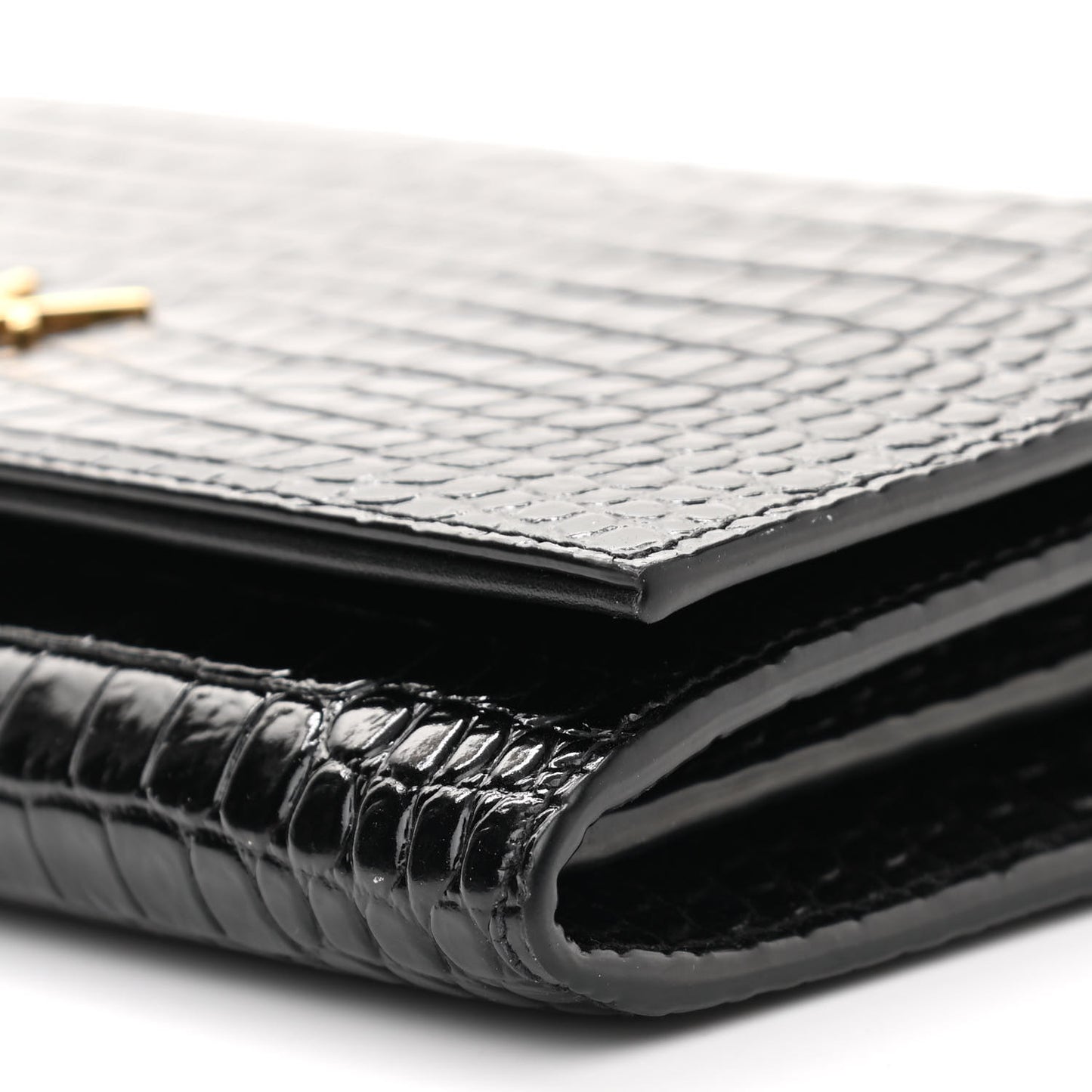 Calfskin Crocodile Embossed Monogram Chain Wallet Black