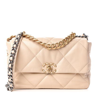 Chanel Goatskin Quilted Large 19 Flap Beige 1 of 10