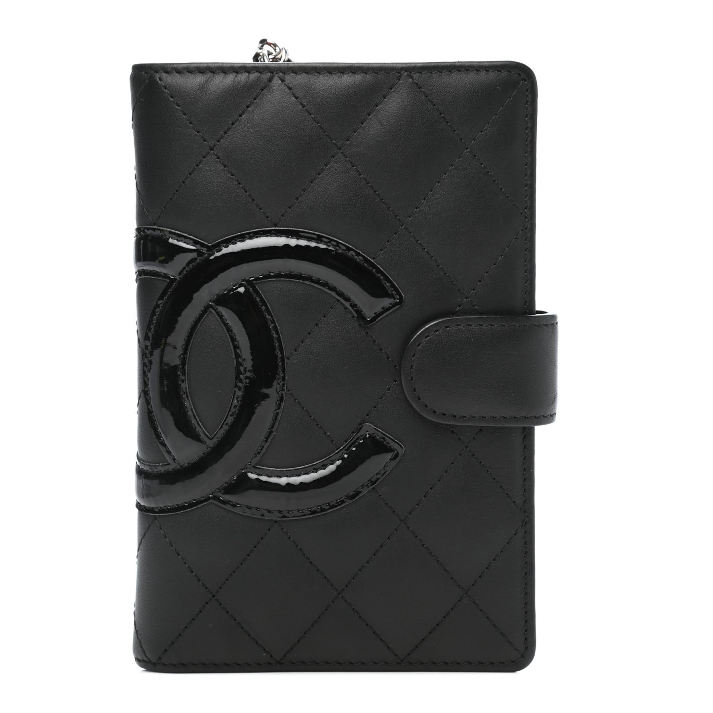 Calfskin Quilted Cambon Zipped Pocket Wallet Black