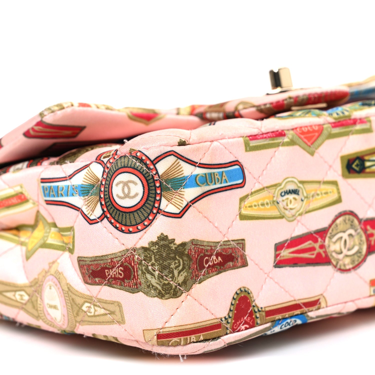 Chanel Satin Paris Cuba Cigare Print Mini Flap Pink 9 of 10