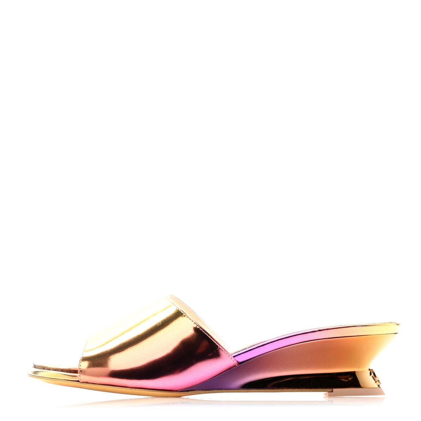 Laminated Calfskin Wedge Mules 35.5 Pink Orange Yellow
