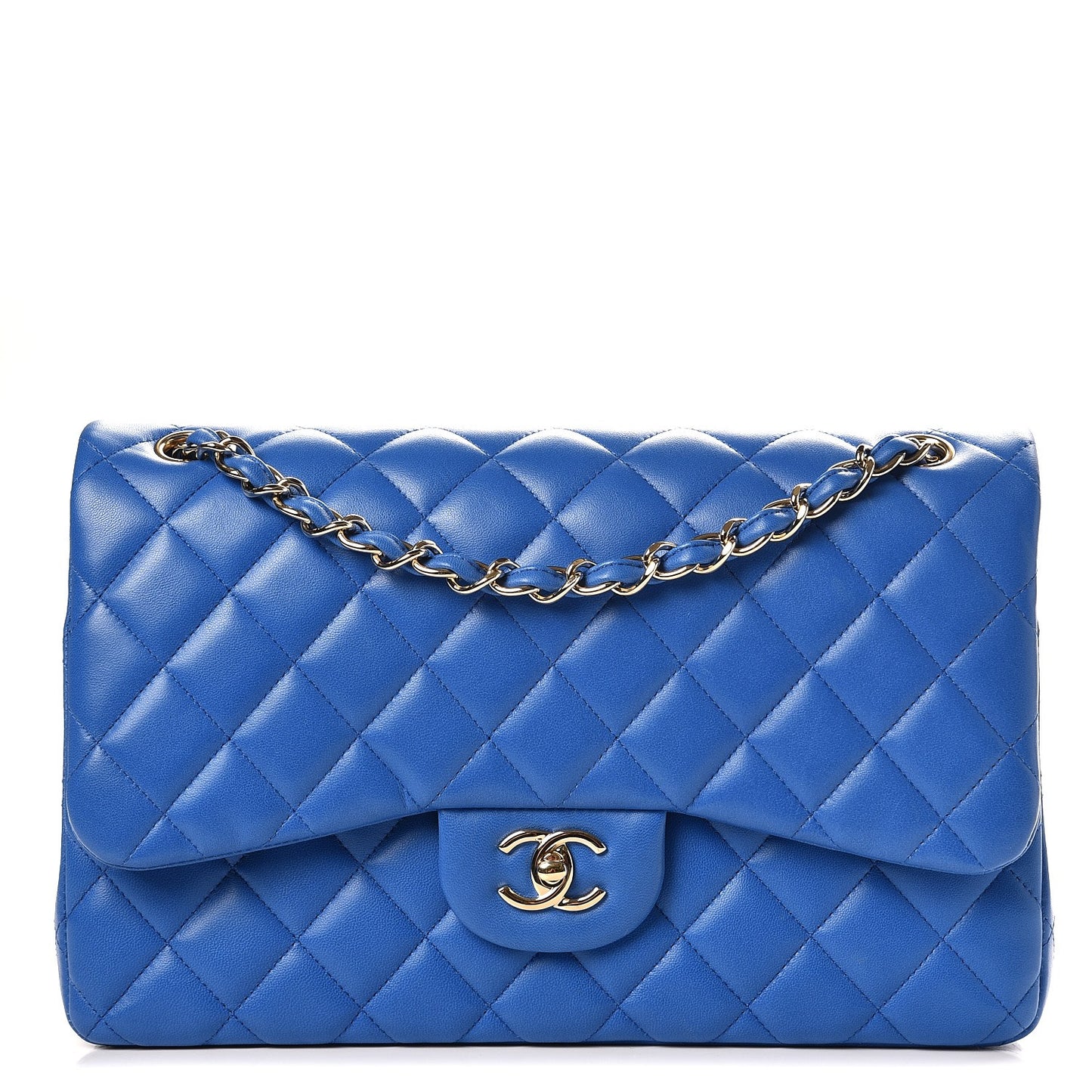 Lambskin Quilted Jumbo Double Flap Blue