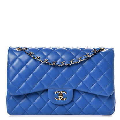 Chanel Lambskin Quilted Jumbo Double Flap Blue 1 of 11