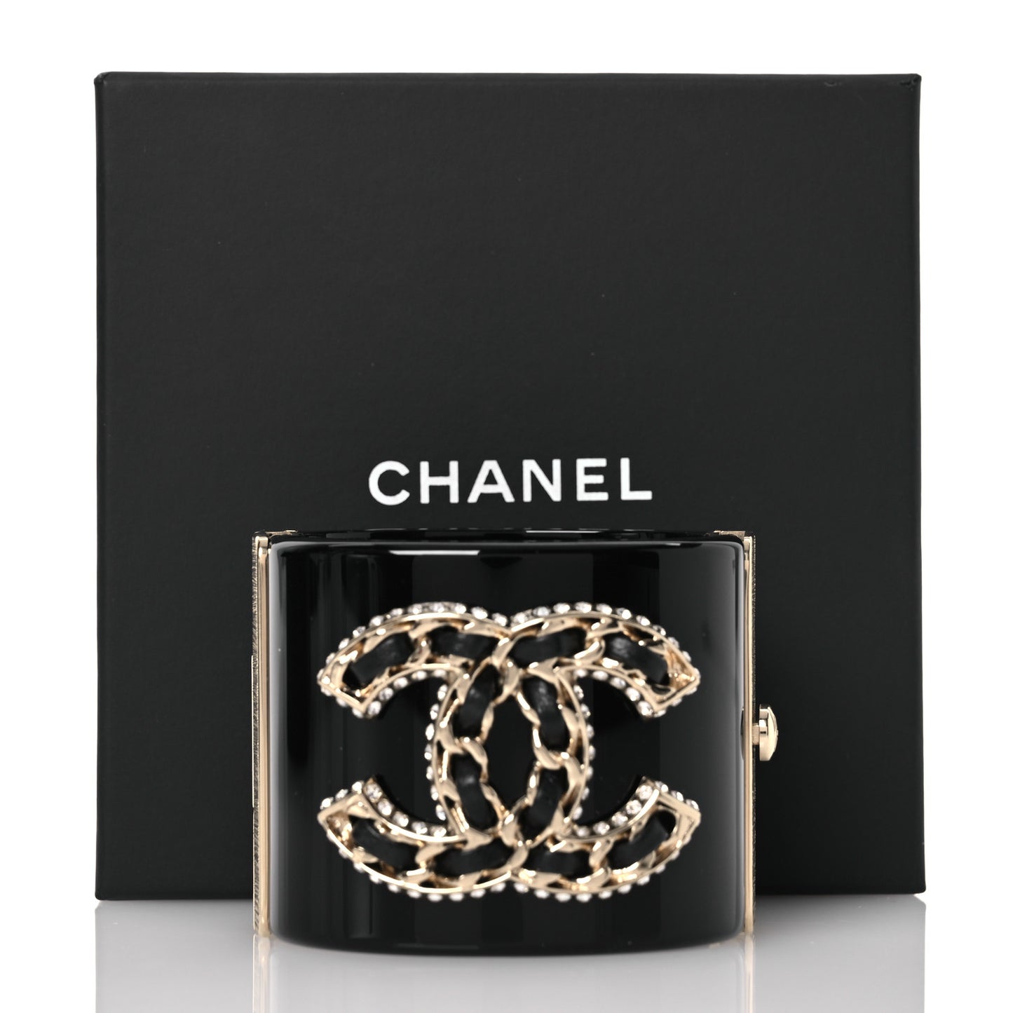 Resin Crystal Lambskin CC Cuff Black