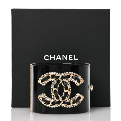 Chanel Resin Crystal Lambskin CC Cuff Black 6 of 6