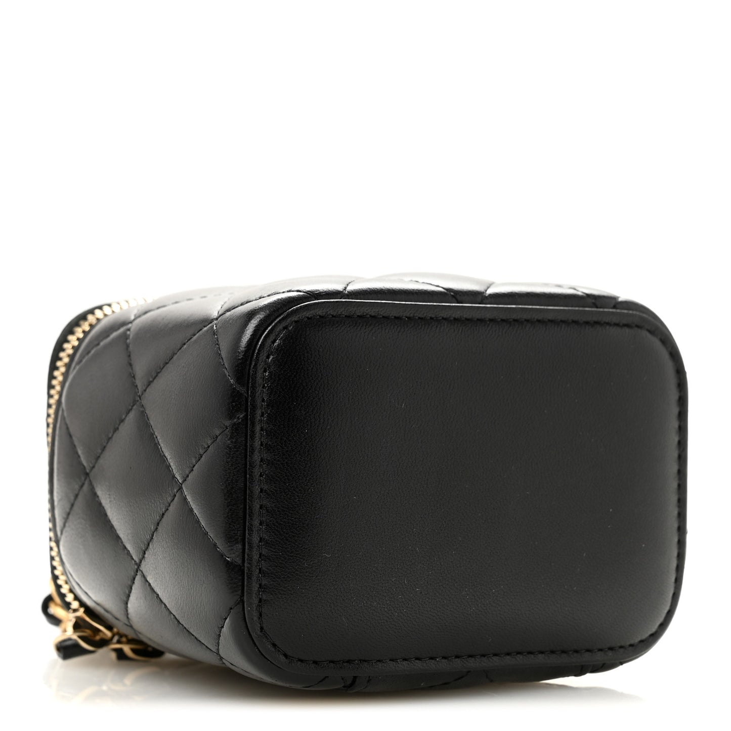 Lambskin Quilted Mini Pearl Crush Vanity Case With Chain Black