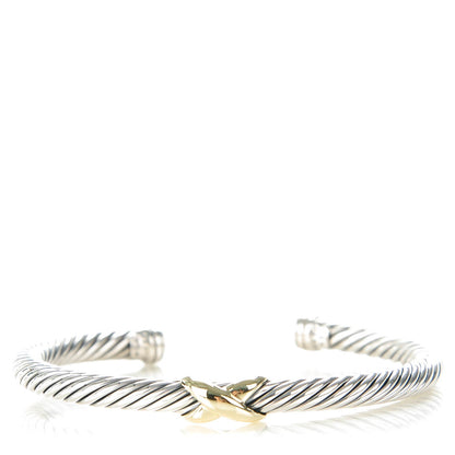 David Yurman Sterling Silver 14K Yellow Gold 5mm X Station Cable Bracelet 1 of 5