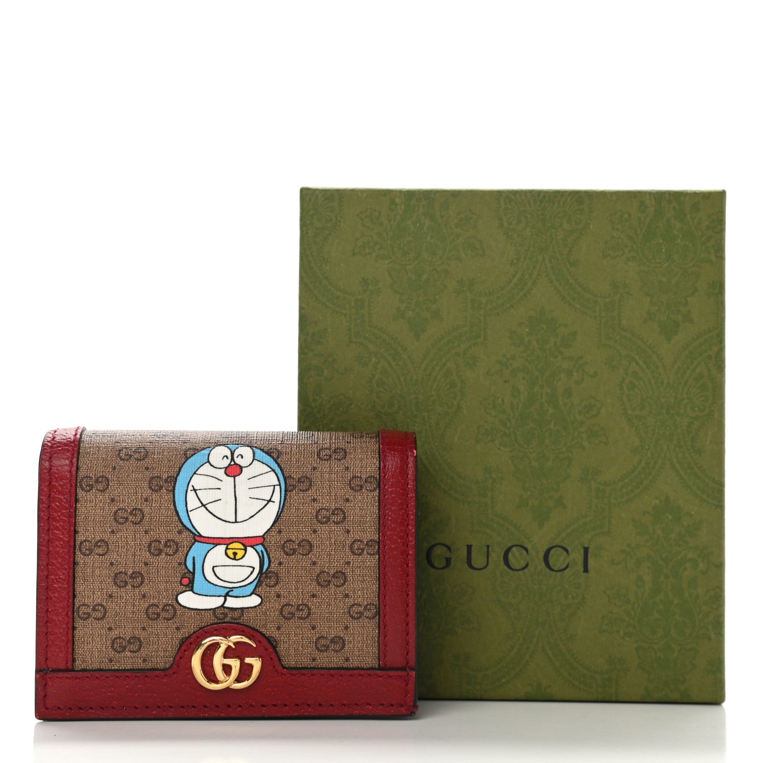 Gucci X DORAEMON Mini Vintage GG Supreme Monogram Card Case Wallet Beige Cherry Red 10 of 10