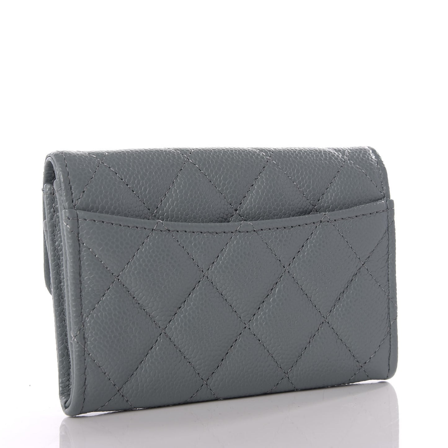 Caviar Quilted Flap Card Holder Wallet Dark Grey