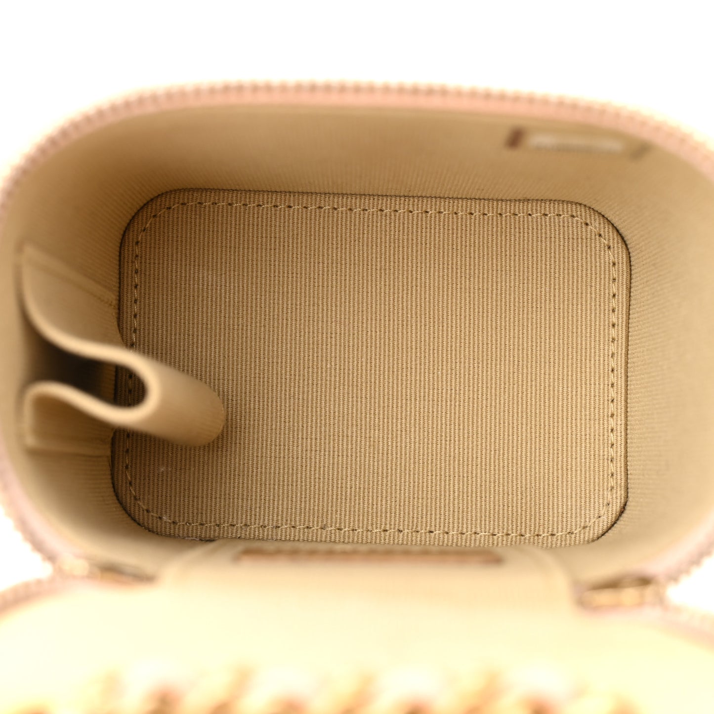 Lambskin Quilted Pearl Crush Mini Vanity Case With Chain Beige
